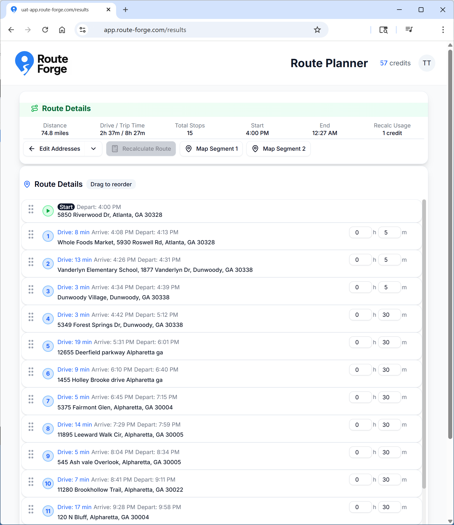 Route Planner Interface - Traffic-aware routing and stop management